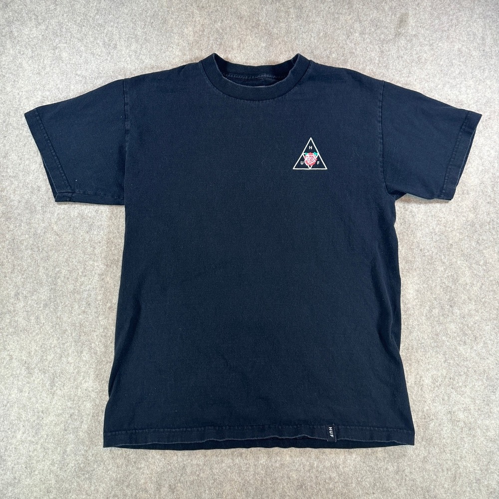 HUF Worldwide Triple Triangle Rose Graphic T Shirt Mens Black Size Medium Skate